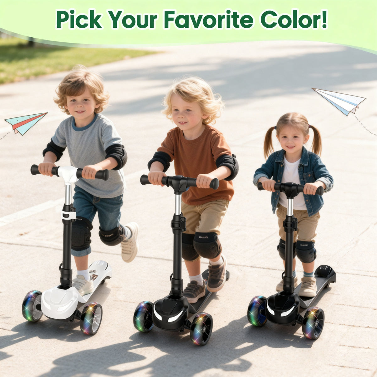 Electric Scooter for Kids Age 3-6, Light-Up Wheels & Pedal Foldable Kid Escooter, 5 Mph Max 3-Wheel Electric Ride On Toys (Black)