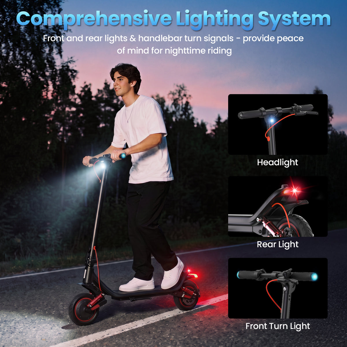 Electric Scooter for Adults, 19 Miles Long Range 500W E-Scooter with Max 20 Mph, Dual Shock Absorption, Turn Signal Light E-Scooter for City Commuting & Campus