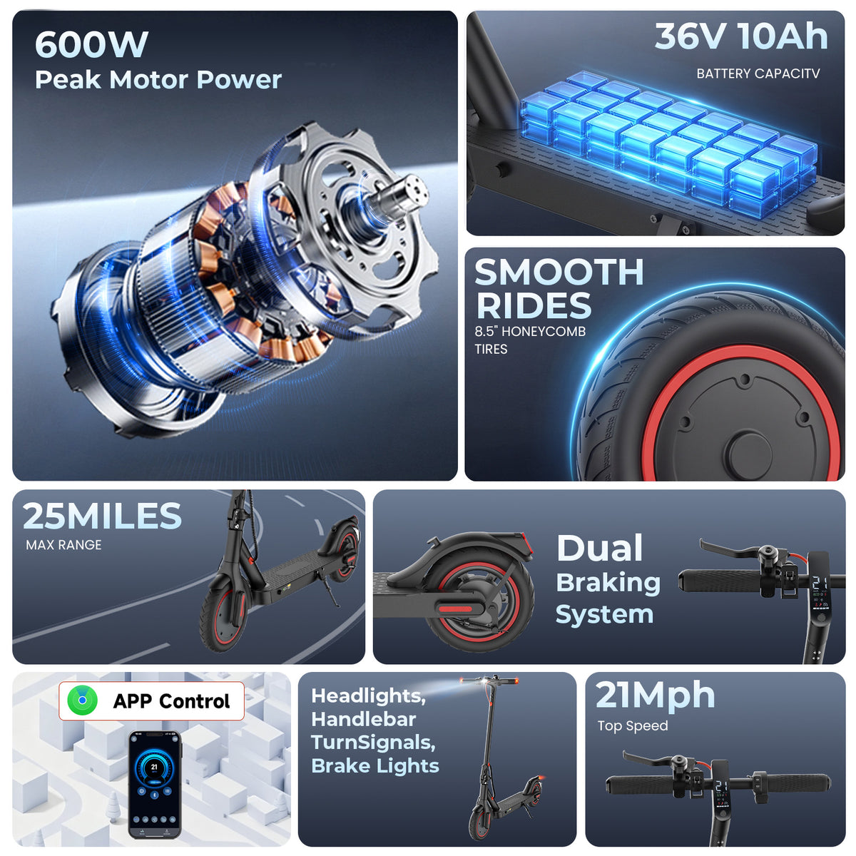 Foldable Electric Scooter for Adults, 500W Motor, 36V 10Ah Battery, 18-25 Miles Range, Disc Brake, Smart Lock, Portable Design