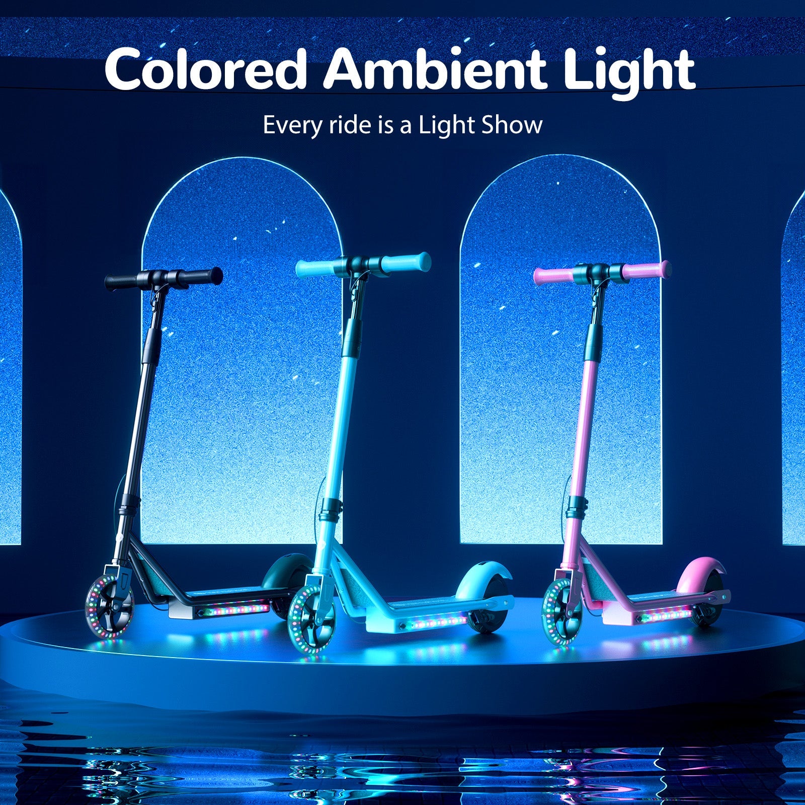 S2 Electric Scooter Colorful Lights Adjustable Speed and Height for Kids Ages 6-14