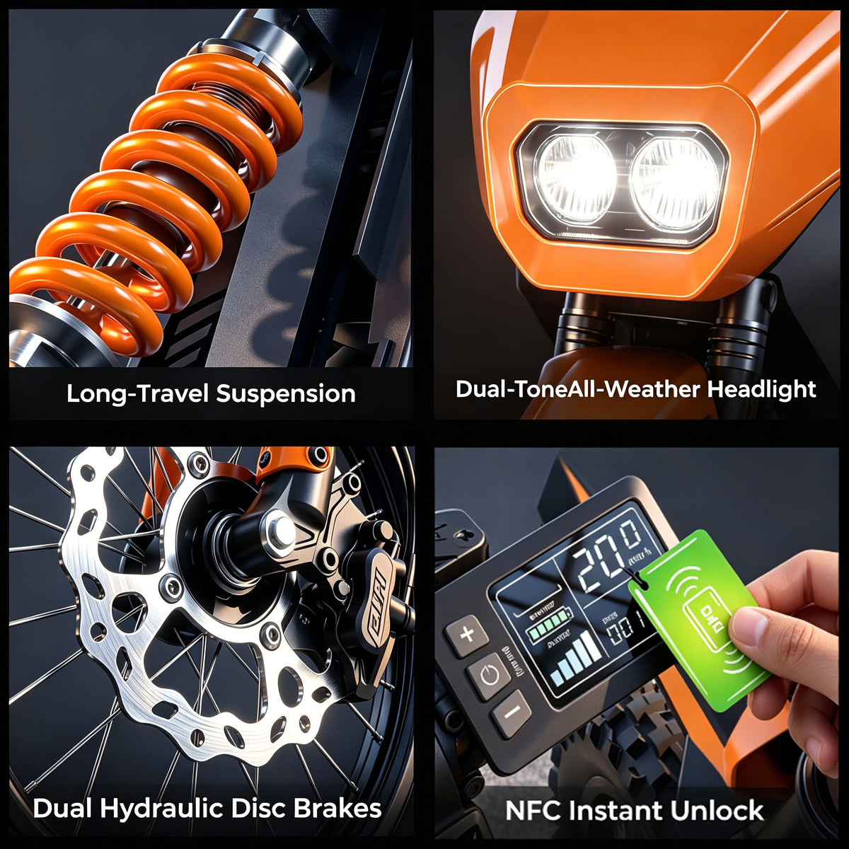 Electric Dirt Bike for Adults, 3000W Peak Off-Road Electric Motorcycle Bike with Dual Hydraulic Suspension,48V 22.5Ah Battery Up to 45 Miles,35mph