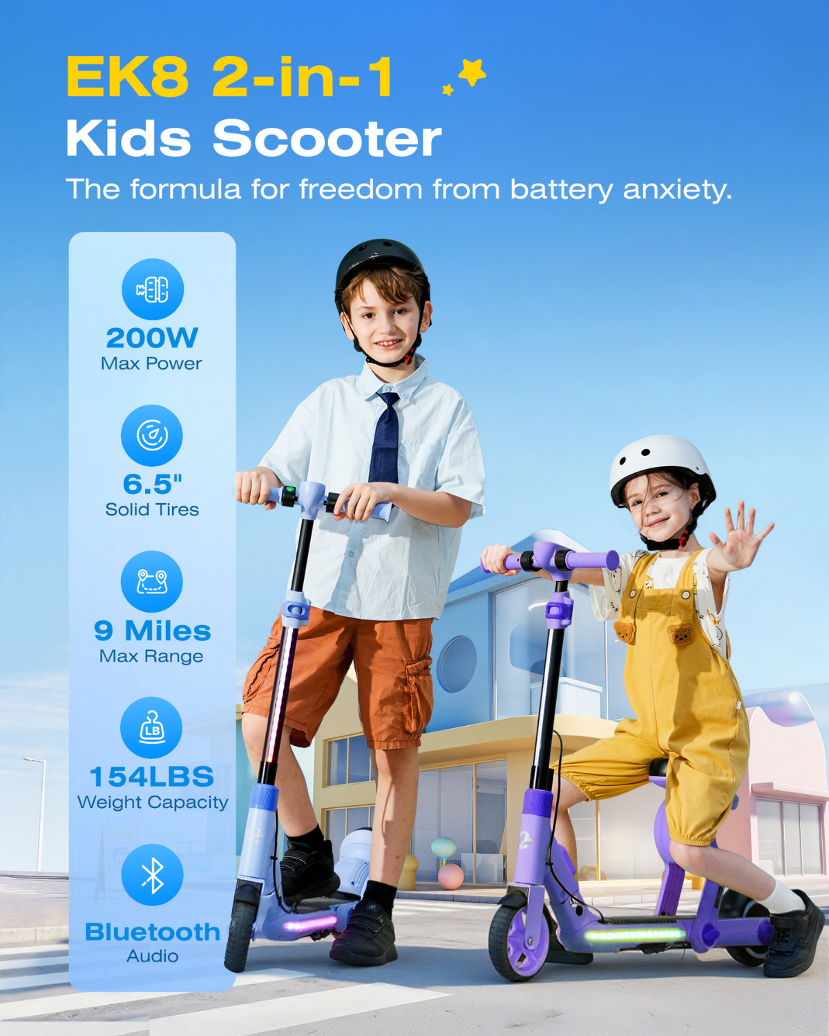 EK8 2-in-1 Electric Scooter with Seat for Kids